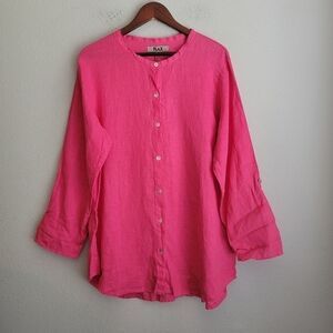 FLAX Linen Round Neck Button-down Blouse size M NWT